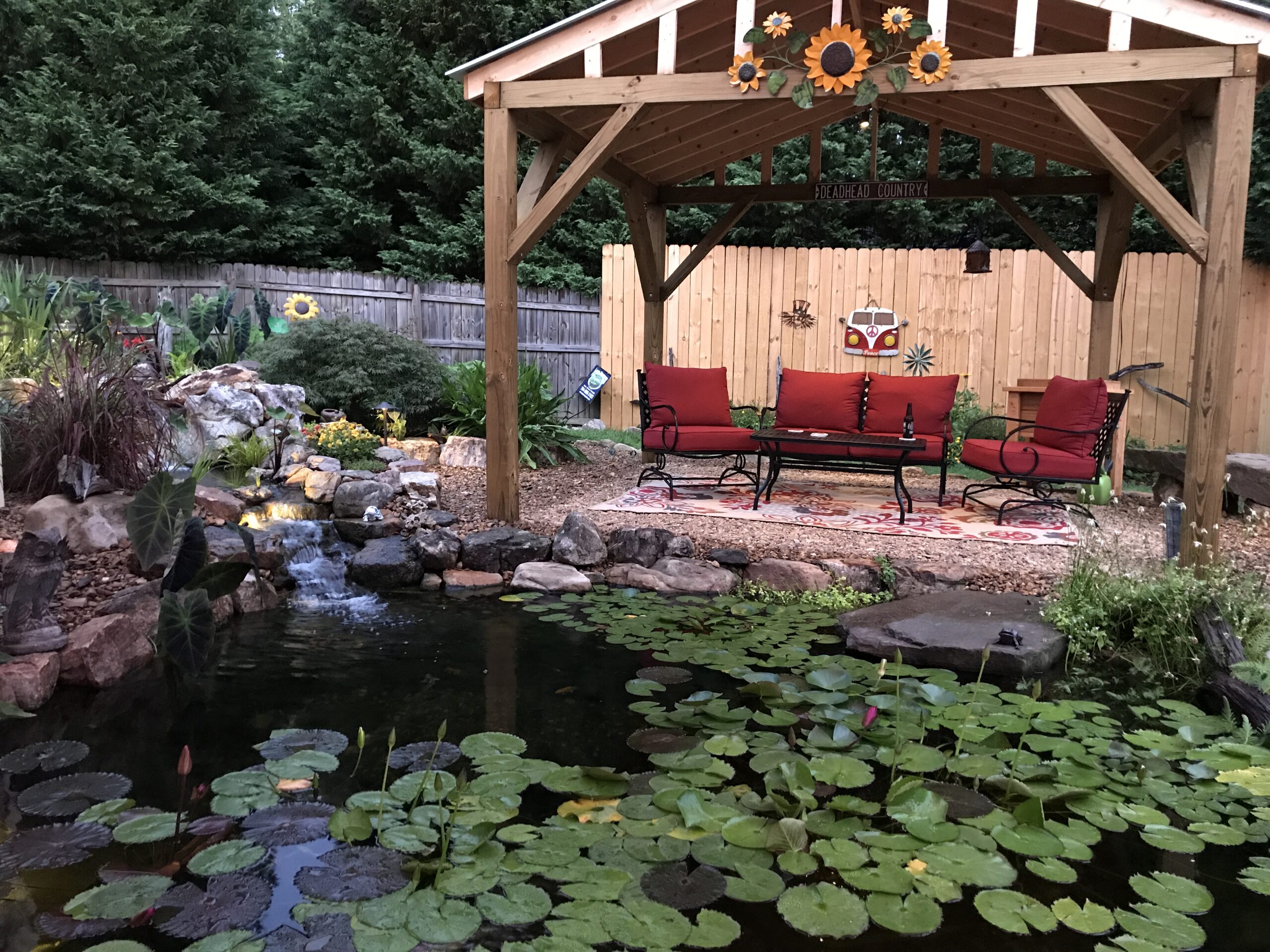 IMG_4202 Wooden deck overlooking a koi pond